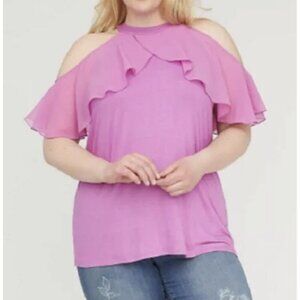 Lane Bryant  Womens Solid Ruffled Radiant Orchid Pink halter Top Plus Size 22/24